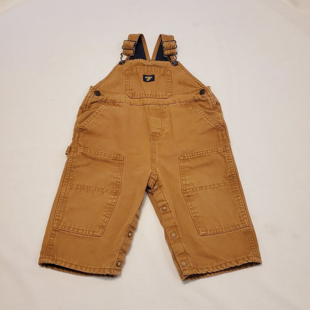 Rare Vtg Oshkosh B'gosh Canvas Double Knee Fleece Lined Overalls Sz 12 Months